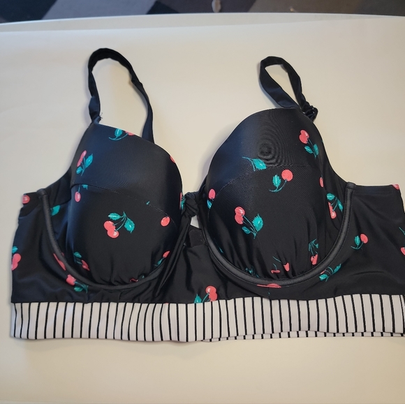 Cacique Other - Swim by Cacique Lightly Lined Balconette Swim Top Cherries Size 40DD‎ NWOT